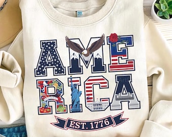 America Varsity png, 4th of July png, USA png, Patriotic png, Land Of The Free Png, America png, EST 1776 Png, Retro USA Png, Floral America