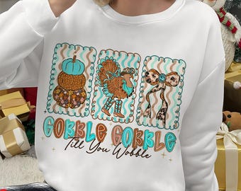 Gobble Gobble Till You Wobble Sublimation, Retro Thanksgiving png, Turkey png, Thankful png, Checkered png, Fall Vibes Designs, Glitter Png