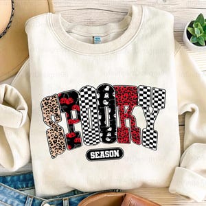 Spooky Season Png, Retro Halloween Png, Leopard Checker Cherry Print, Red Black Halloween Sublimation, Spooky season,Checkered Png, Cute Boo