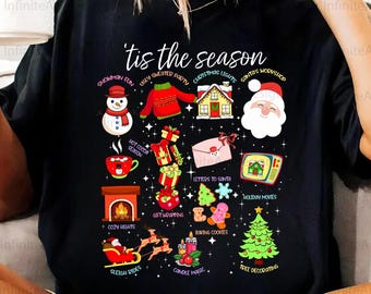 Sublimación "Tis The Season", Papá Noel lindo PNG, Coqueta navideña preppy PNG, Navidad PNG, Navidad PNG con colores brillantes PNG, Diseños festivos