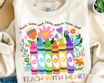 Retro Floral Teacher Png, Teacher Crayon Png, Teach them love them png, Preppy teacher Png, Teacher png, Teacher Appreciation png, Crayons
