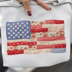 Faux Quilted American Flag PNG, Vintage Patchwork Patriotic Design, 4th of July Sublimation Png, Cottagecore USA Flag Png, USA Flag Png