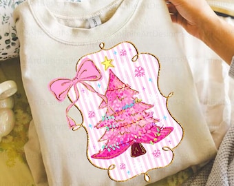 Coquette Christmas Tree Sublimation, Pink Christmas Tree Coquette Png, Girly Christmas png, Tis the season png, Checkered Christmas png