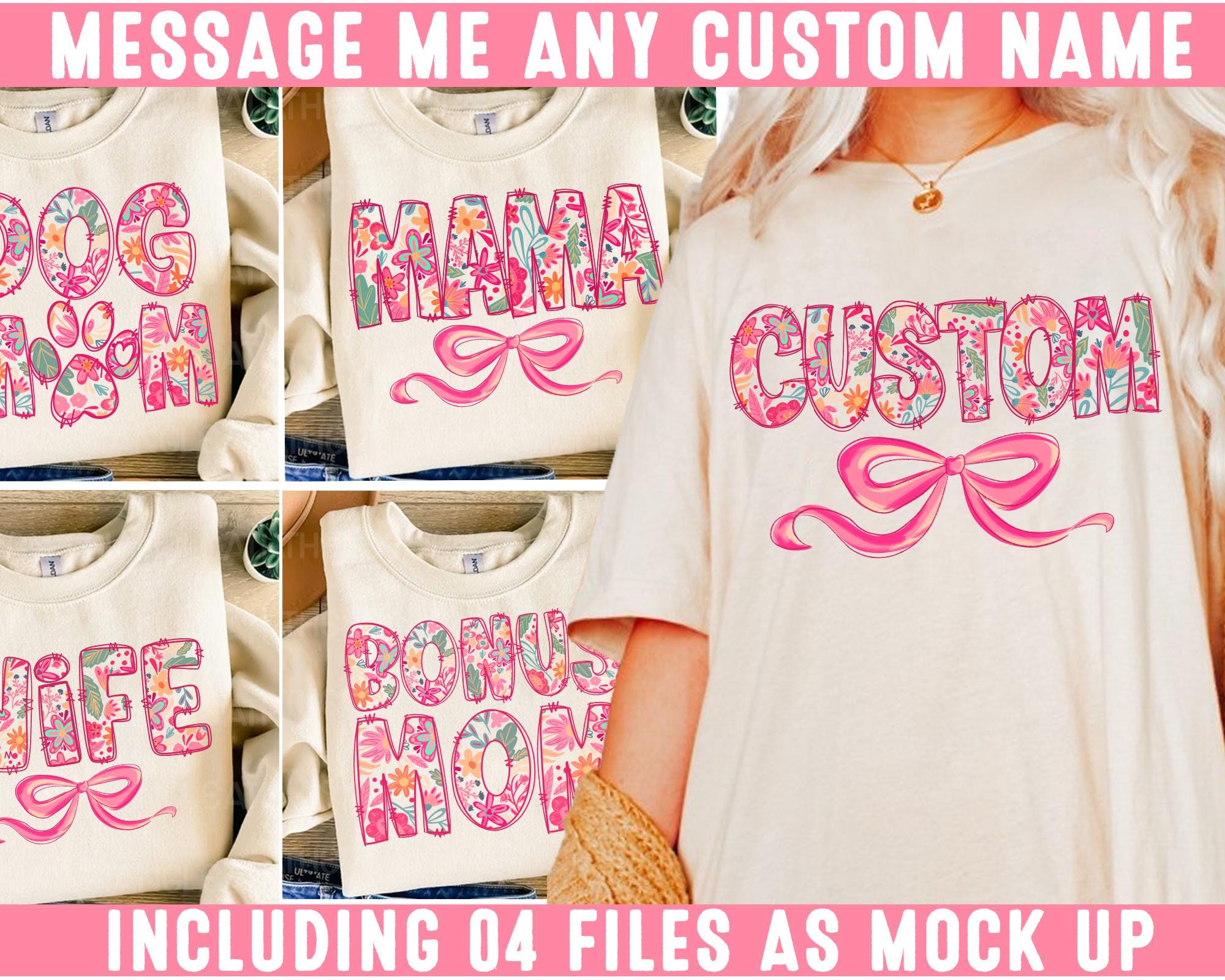 Floral mama Png bundle, custom name floral coquette png, mama doodles Png, Mama png, Preppy Mama Png, Gift for mom,mothers day png,retro png