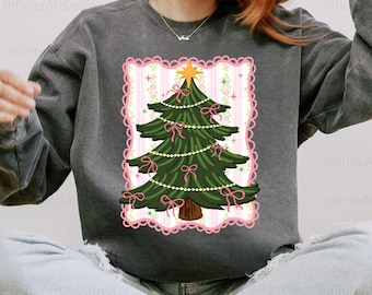 Coquette Pink Christmas Tree Sublimation, Pink Christmas Tree Coquette Png, Girly Christmas png, Tis the season png, Checkered Christmas png