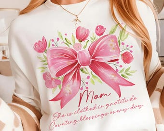 Mama jest ubrana w wdzięczność png, Watorcolor Kokietka png, Vintage Flower Mom png, Dzień Matki png, Werset Biblijny png, Prezent dla Mamy png