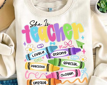 She is Teacher Png, Christian Teacher Png, Colorful Crayon Png, Bible Verses Png, Teacher Coquette Bow Png, Teacher Appreciation Png