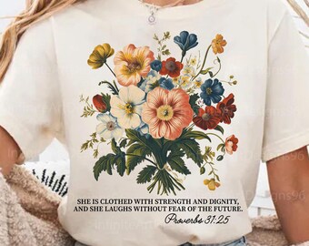 Ona jest ubrana w siłę png, Floral Mama Coquette Png, Christian Mama Png, Floral Mama Png, Mom Life png, Bible Verse Png, Prezent dla mamy