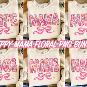 Paquete de mamá floral PNG, mini mamá PNG a juego, garabatos de mamá PNG, mamá PNG, mamá preppy PNG, regalo para mamá, día de la madre PNG, floral retro PNG