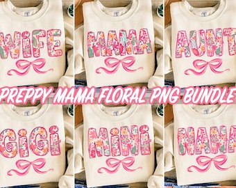 Floral mama Png bundle, matching mama mini png, mama doodles Png, Mama png, Preppy Mama Png, Gift for mom, mothers day png, retro floral png