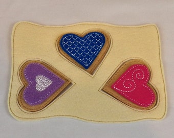 Felt Play Food- Heart Cookies- Pink, Purple, Blue Icing V4 (Inv #4016)