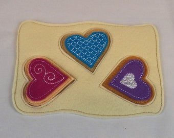 Felt Play Food- Heart Cookies- Pink, Purple, Blue Icing V2 (Inv #4014)