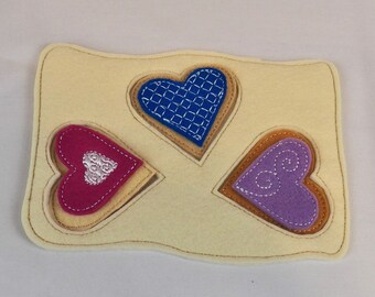 Felt Play Food- Heart Cookies- Pink, Purple, Blue Icing (Inv #4013)