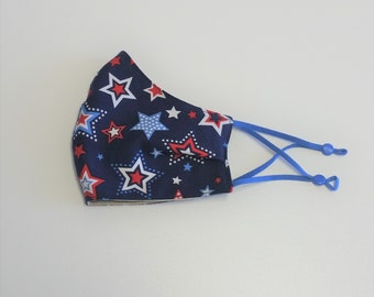 Face Mask- Adult Large- Stars with Blue Elastic (Inv #6018)