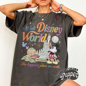 Vintage The Happiest Place On Earth Comfort Colors Shirt, Retro Mickey Shirt, Disney Vacation Tee, Family Trips Walt Disney World Shirt