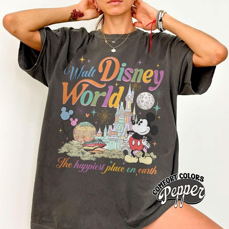 Vintage The Happiest Place On Earth Comfort Colors Shirt, Retro Mickey Shirt, Disney Vacation Tee, Family Trips Walt Disney World Shirt