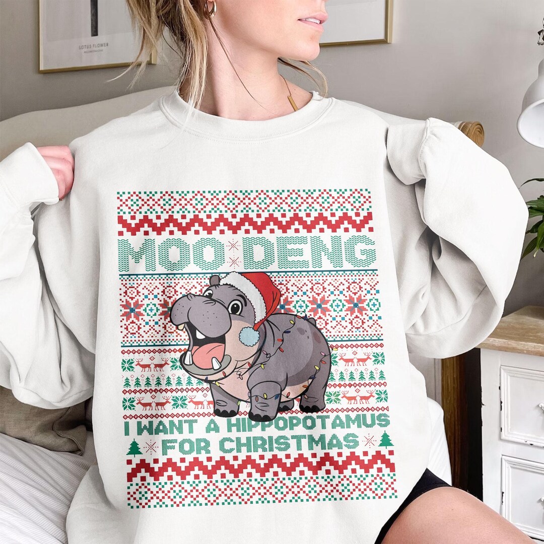 I Want A Hippopotamus for Christmas Comfort Color Sweatshirt Moo Deng Sweat I Love Moo Deng ...