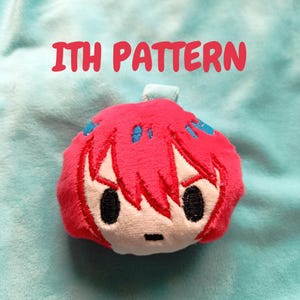 Può includere: Un giocattolo di peluche con una testa rosa e occhi blu. Il giocattolo è ricamato con un viso e capelli. Il giocattolo è etichettato "ITH PATTERN".
