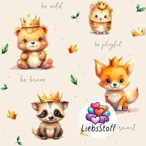 Kinderstoff königs Tiere Bio Ripp Jersey Terry Musselin bio Eigenproduktion Nachhaltige, stoffe  | Exklusive Designs Wald Tiere