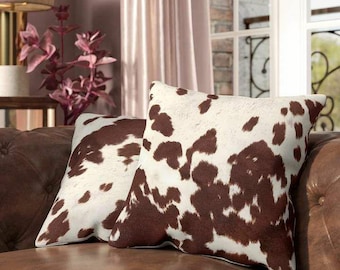 Real Cowhide Pillow Cover: Natural Hair-On Tri-Color Fur (40 x 40 cm)