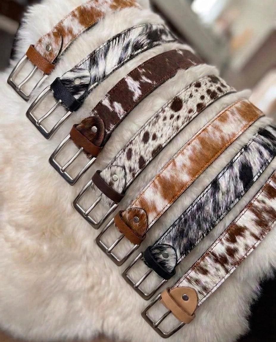100% Natural Cowhide HAIR-ON Leather Belts- LADIES Real Leather