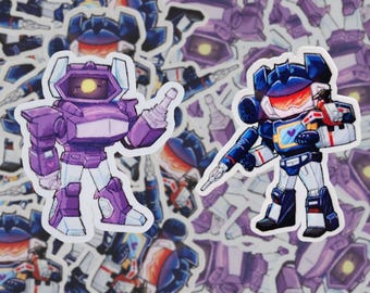TF G1 Soundwave and Shockwave Chibi Stickers Decal 3 in.