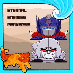 Transformers G1 Optimus Prime and Megatron, Autobot, Decepticon Car Decal Chibi Sticker 5 in.