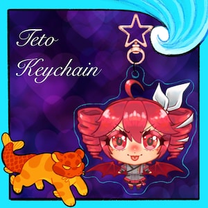 Holographic Teto Kasane SynthV Chibi Keychain Charm 2 in.