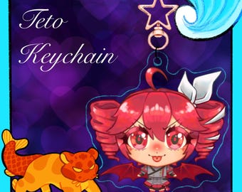 Holographic Teto Kasane SynthV Chibi Keychain Charm 2 in.