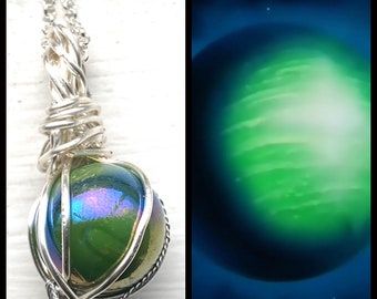 Dragon Ball Jewelry - Namek Necklace - Wire Wrapped Green and Blue Glass - Dragon Ball Super Planet Necklace