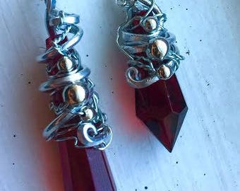 Supernatural Jewelry - Rowena's Fall - Ruth Connell Supernatural Red Crystal Point Wire Wrapped Pendant