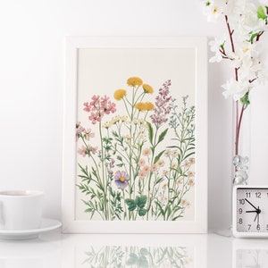 Arte mural con herbario de flores silvestres botánicas - Descarga instantánea - Decoración de pared con flores silvestres imprimible - Arte mural botánico - Estampados florales