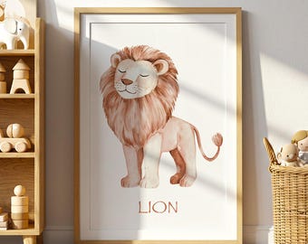 Watercolor Lion Nursery Print, Safari Animal Art (Digital Download)