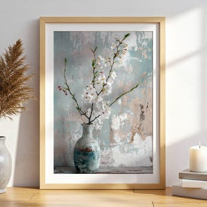 Wabi-Sabi Cherry Blossom Wall Art – Japanese Aesthetic Vase Print – Rustic Minimalist Digital Download