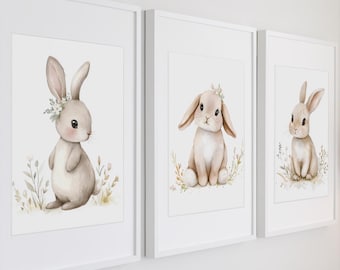Watercolor Bunny Prints: Woodland Nursery Art (Digital Download)