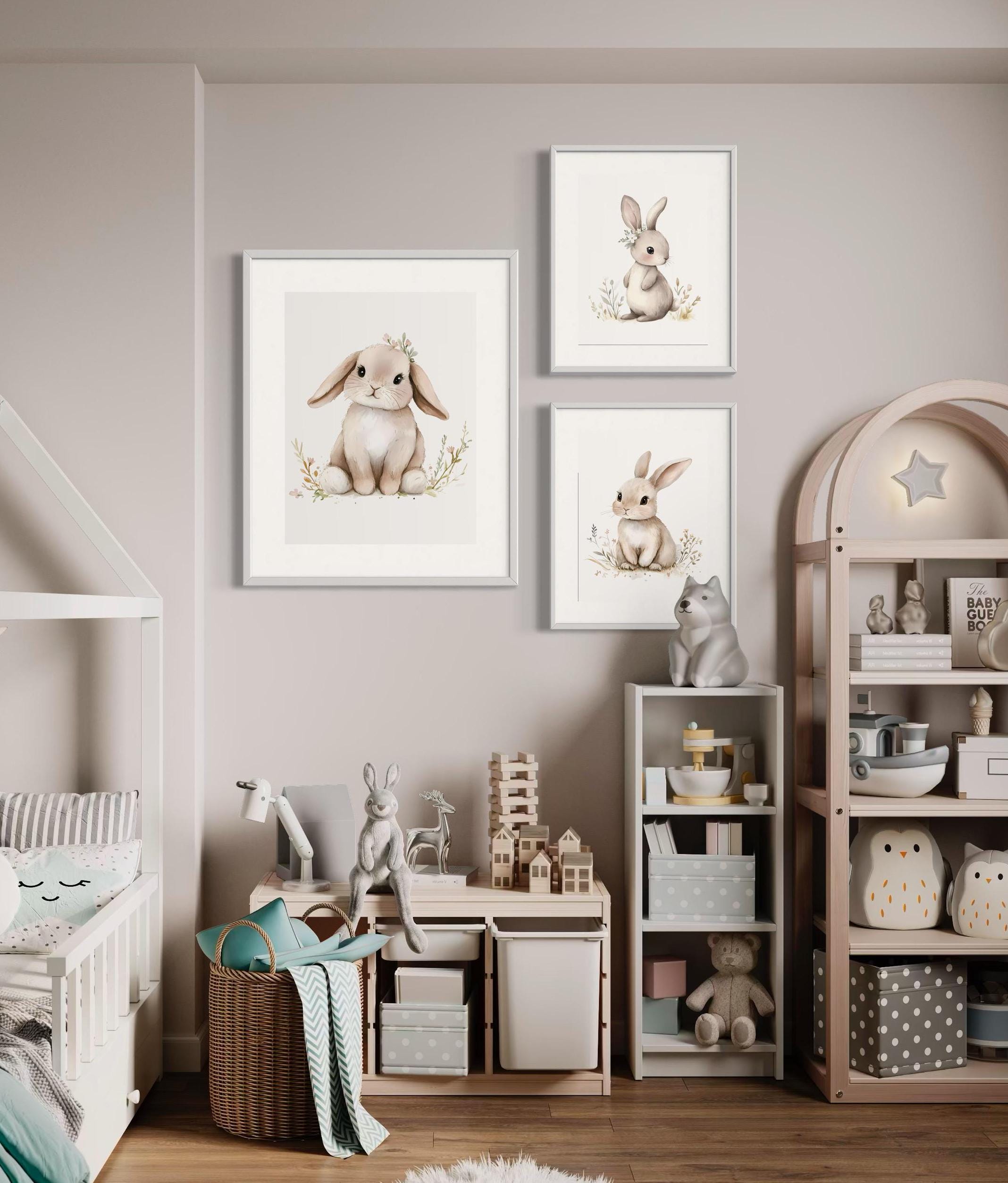 Bunny Nursery Wall Art Set – Watercolor Baby Rabbit Prints – Woodland ...