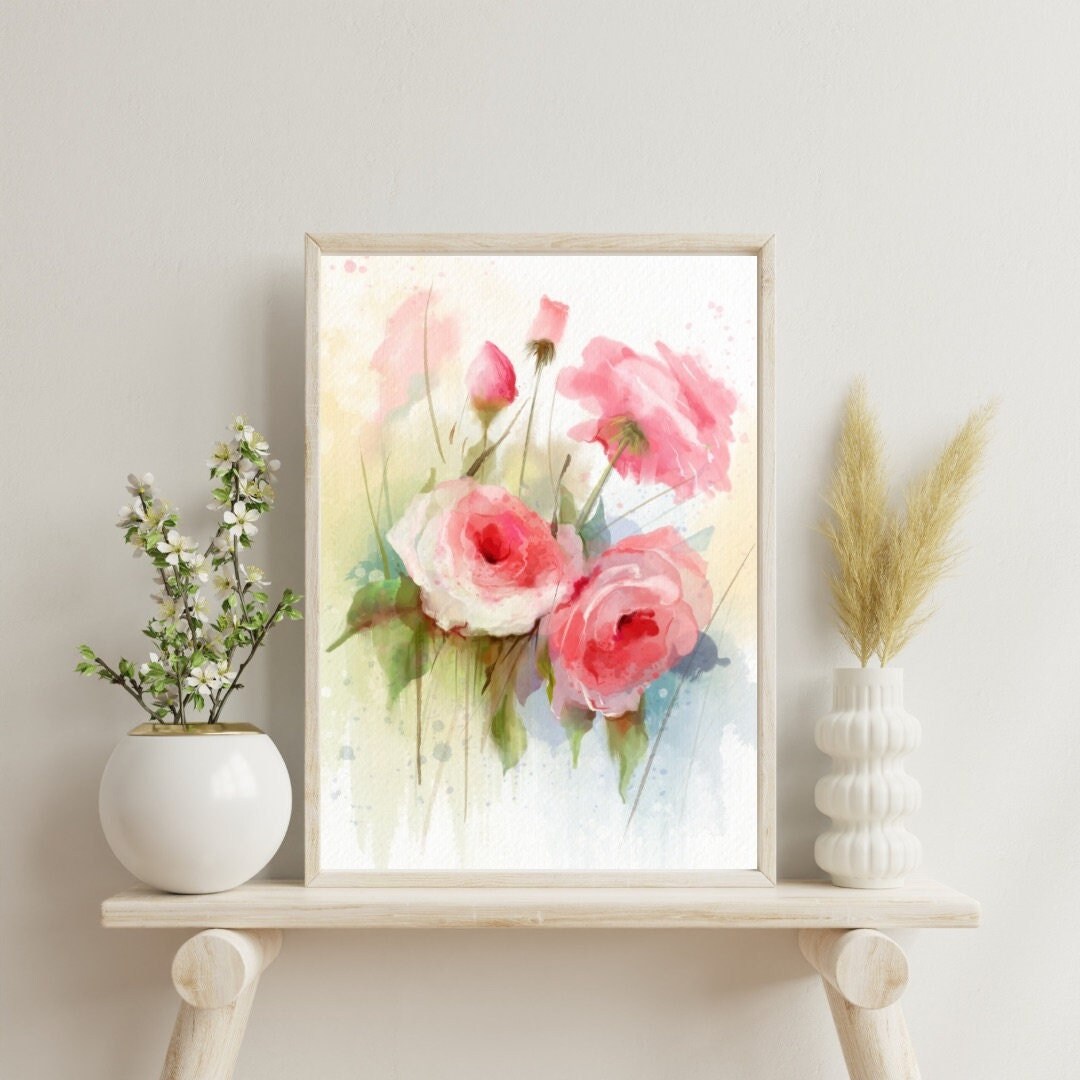 Hand-painted Digital Watercolor Rose Art Print - Unique Floral Wall ...