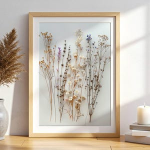 Impresión digital de flores silvestres prensadas - Arte mural botánico seco - Póster floral minimalista - Arte mural de herbario - Descarga digital instantánea