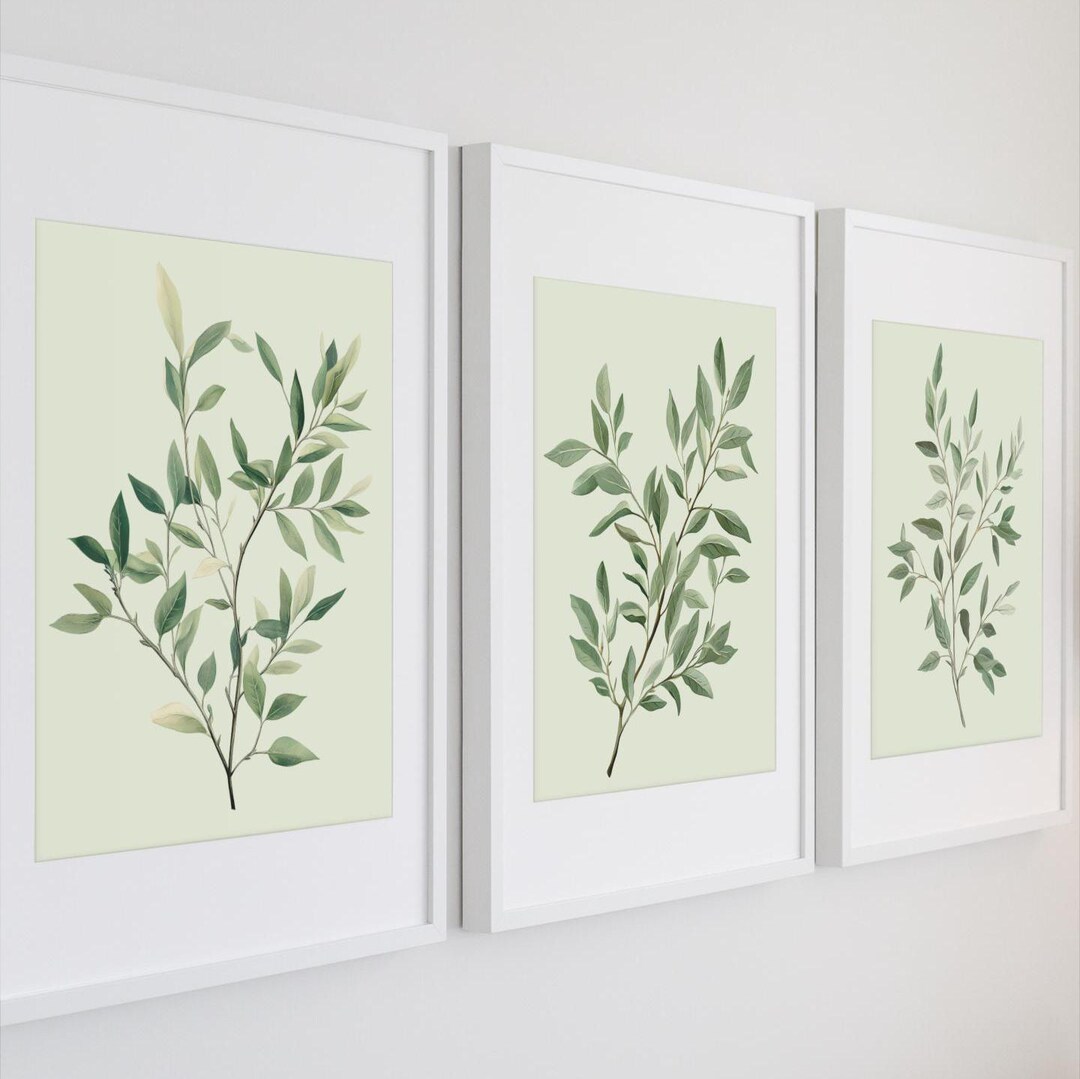 Set of 3 Botanical Prints - Nature Inspired Green Leaf Wall Decor ...