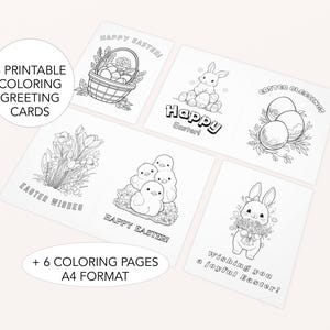 Schede e pagine da colorare di Pasqua stampabili / 6 biglietti di auguri di Pasqua + 6 pagine da colorare A4 / Regalo di Pasqua fai da te per bambini / Set di 6 stampabili