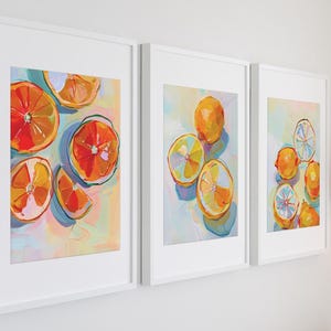 Citrus Fruit Wall Art Set, Orange & Lemon Digital Prints, Modern Kitchen Decor, Set Of 3 Bright Prints, Digital Download Printable Wall Art