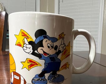 Taza de café de cerámica vintage de Mickey Mouse, equipo deportivo de Walt Disney, años 90