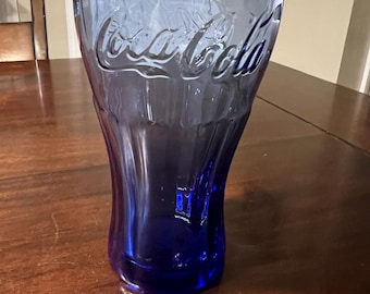 Vintage Coca Cola Cobalt Blue Classic Glass Tumbler 16 oz 6”