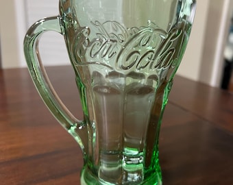 Vintage Libbey Green Coca-Cola Glass Mug with Handle Heavy Thick Coke