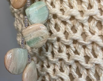 Delectable Handspun Organic Cotton Yarn with Amazonite Teardrop Gemstone Dangles Story Wrap, OOAK, Wearable Fiber Art, Jewelry Shawl