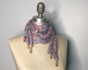 Handknit Healing Shawl: Floral Meadow Stole with Citrine