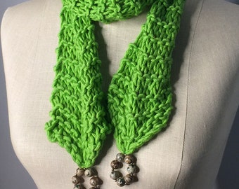 Story Wrap Verdant Merino Silk Stole Embolden with Dzi Bead Circles--Mindful Wrap, Wearable Fiber Art, OOAK Accessory