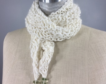 Handknit Angora Knit Stole: Green Amethyst Beads, OOAK Wearable Art