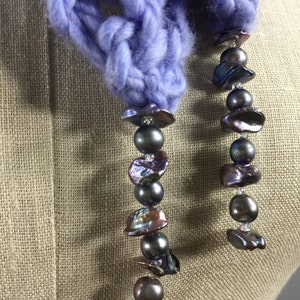 Wearable Fiber Art, Mindful Wrap-Freshwater Pearls on a Chunky Periwinkle Merino Yarn Mindfulness Mantle-OOAK image 3