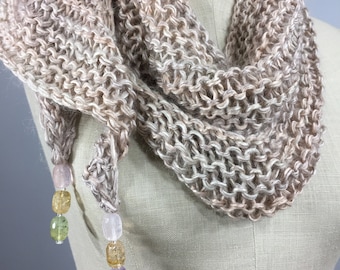 Spun Silk Kid Mohair Knit Wrap: Gemstone Beaded, Wearable Fiber Art